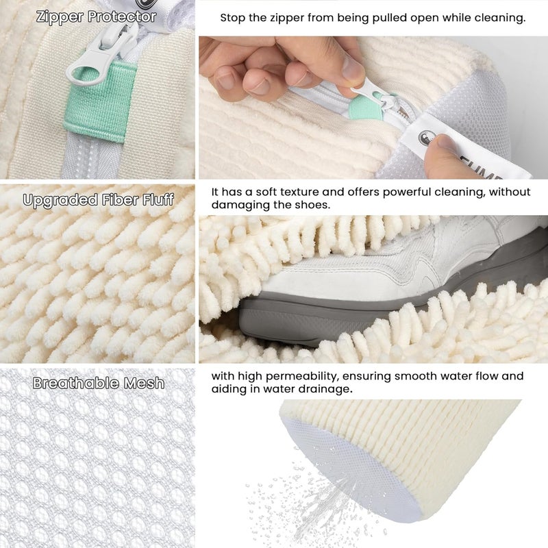ADEHMDA 2Pcs Shoe Washing Machine Bag, Sneaker Laundry Bag for Washing Machine, Extra Long and Thick Microfibre Fluff, Reusable for Washer and Dryer (2pcs, Cream white) - Image 2